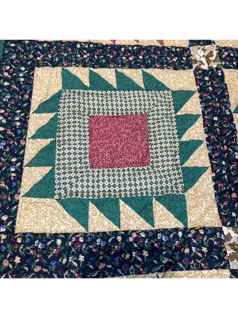 Handmade Stitched Patchwork Quilt Multi Colored Measures Approx 84 in. X 124 in.